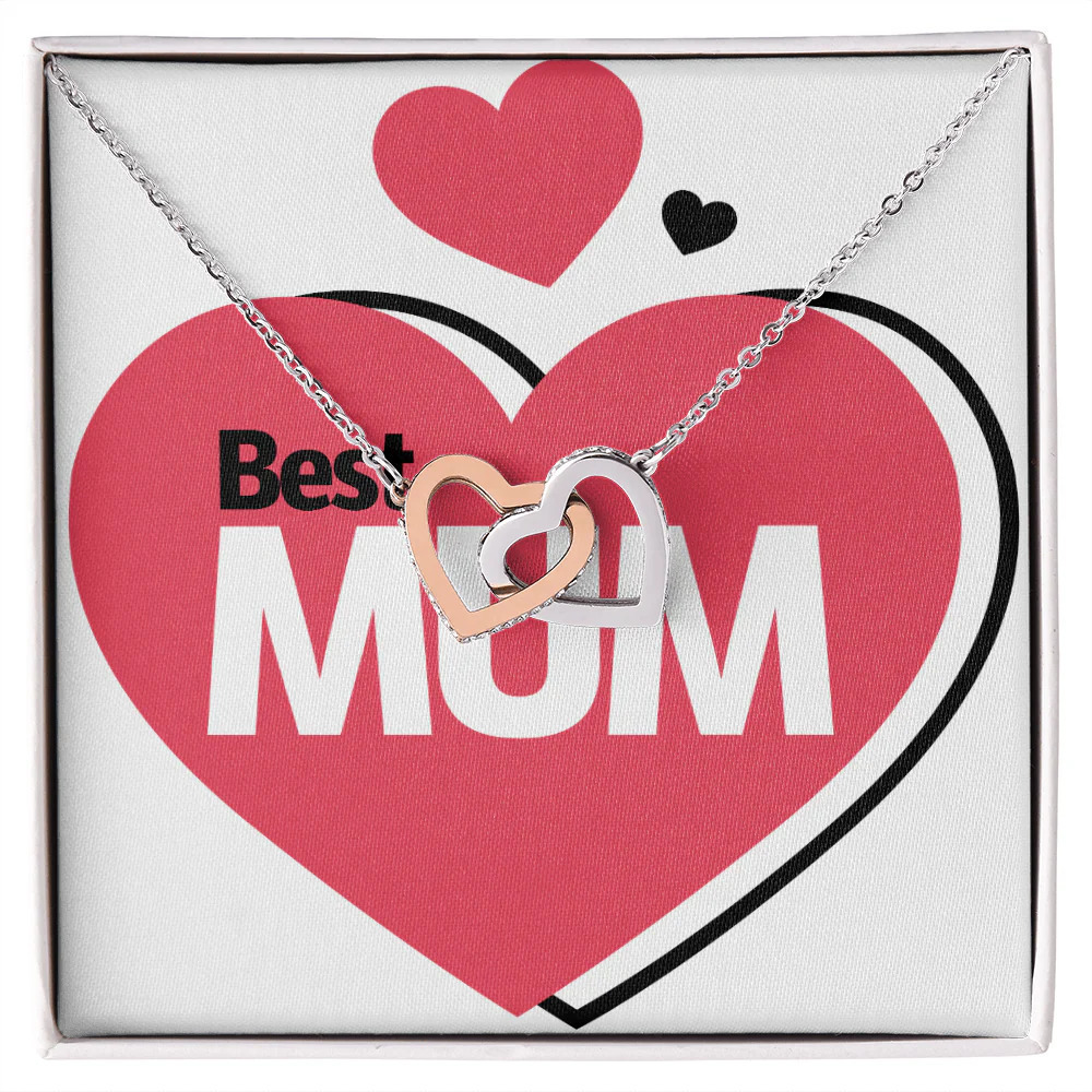 To Mom Best Mum Inseparable Hearts CZ Necklace Silver Tone Standard Box